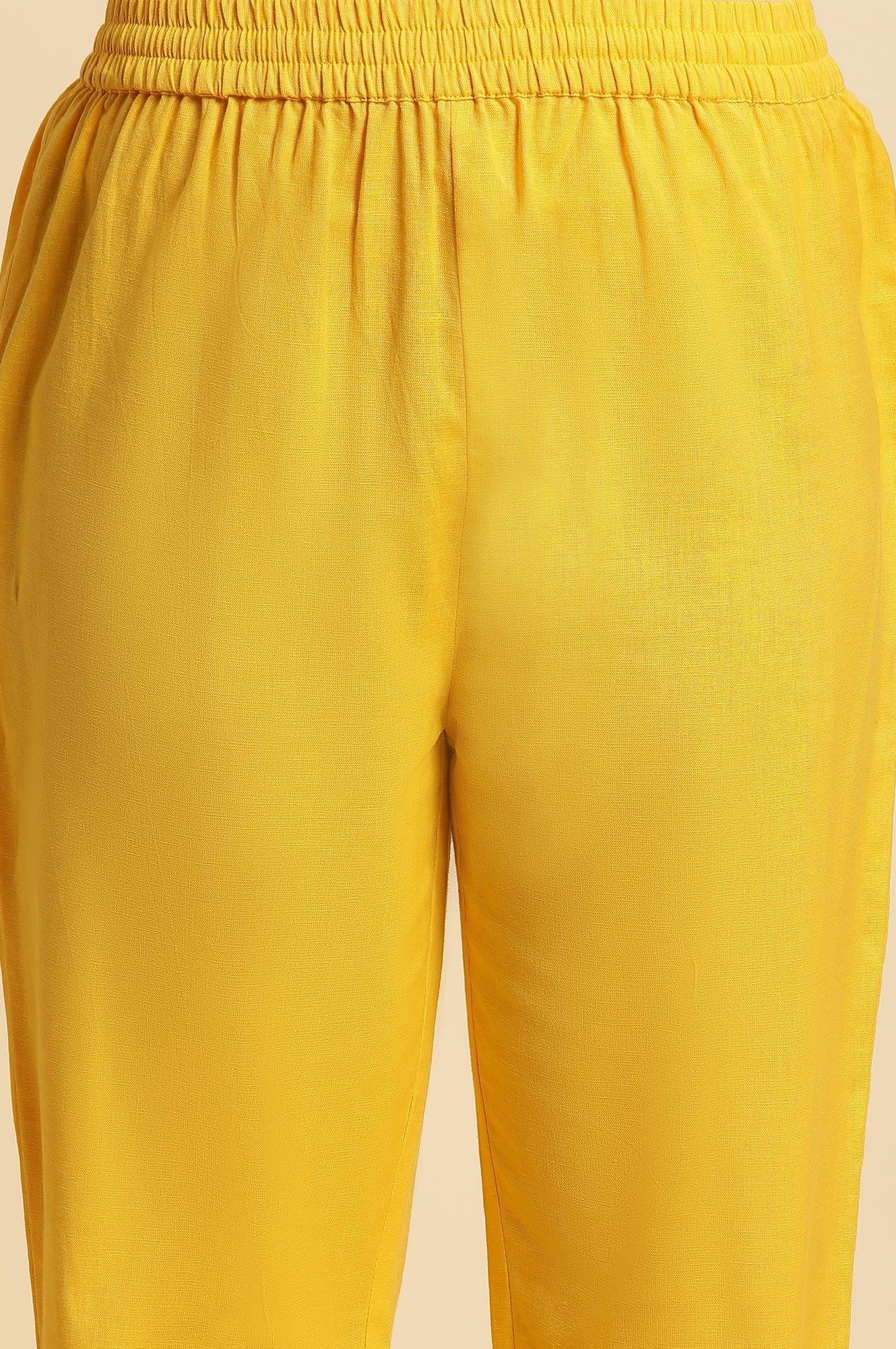 Bright Yellow Floral Printed Kurta &amp; Pants Set - wforwoman