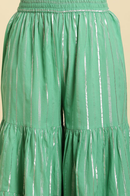 Mint Green Printed Short Kurta, Tiered Sharara And Dupatta - wforwoman