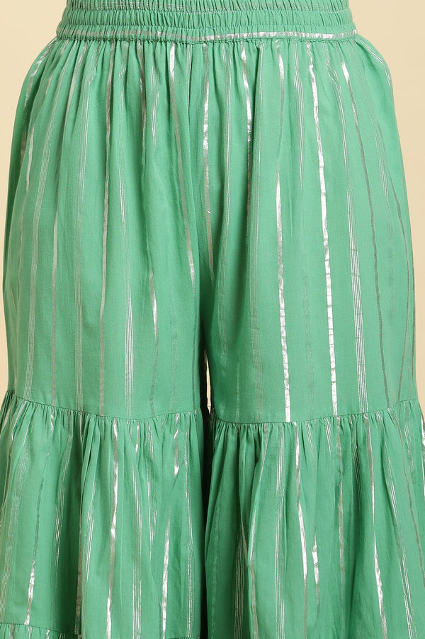 Mint Green Printed Short Kurta, Tiered Sharara and Dupatta Set