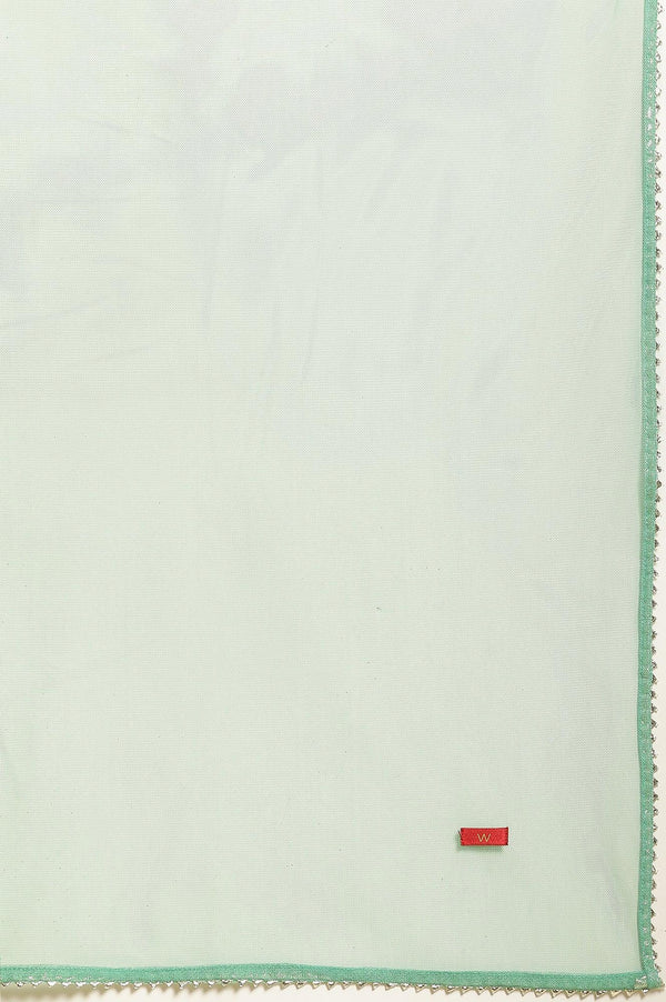 Mint Green Printed Short Kurta, Tiered Sharara and Dupatta Set