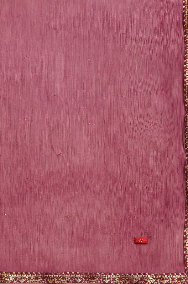 Purple Embellished Kurta, Pants And Dupatta Set