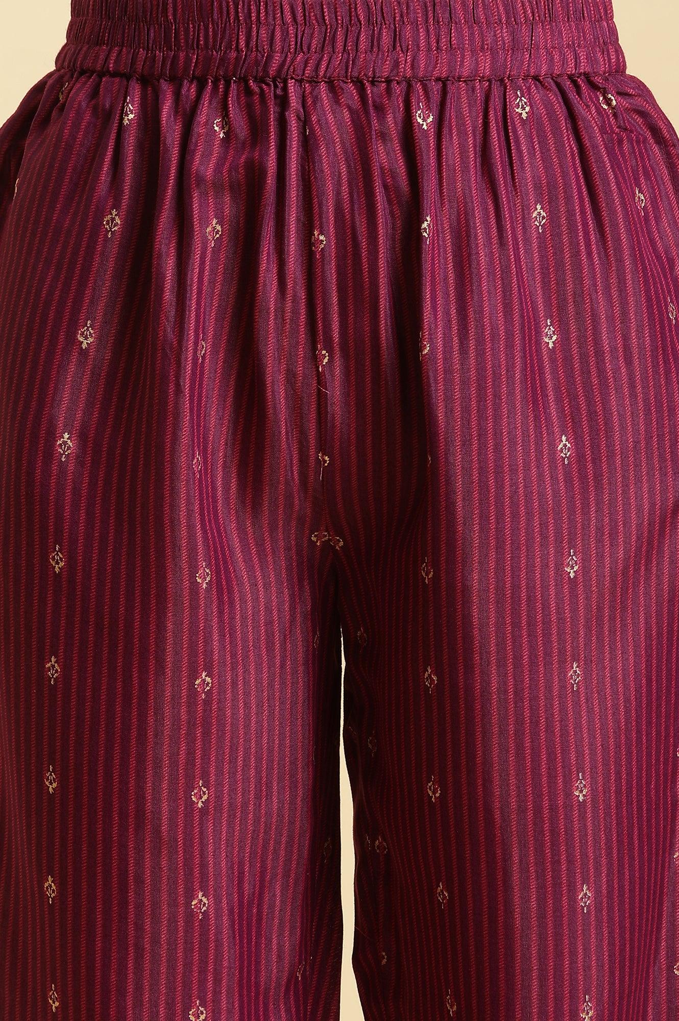 Purple Embellished Kurta, Pants And Dupatta Set - wforwoman