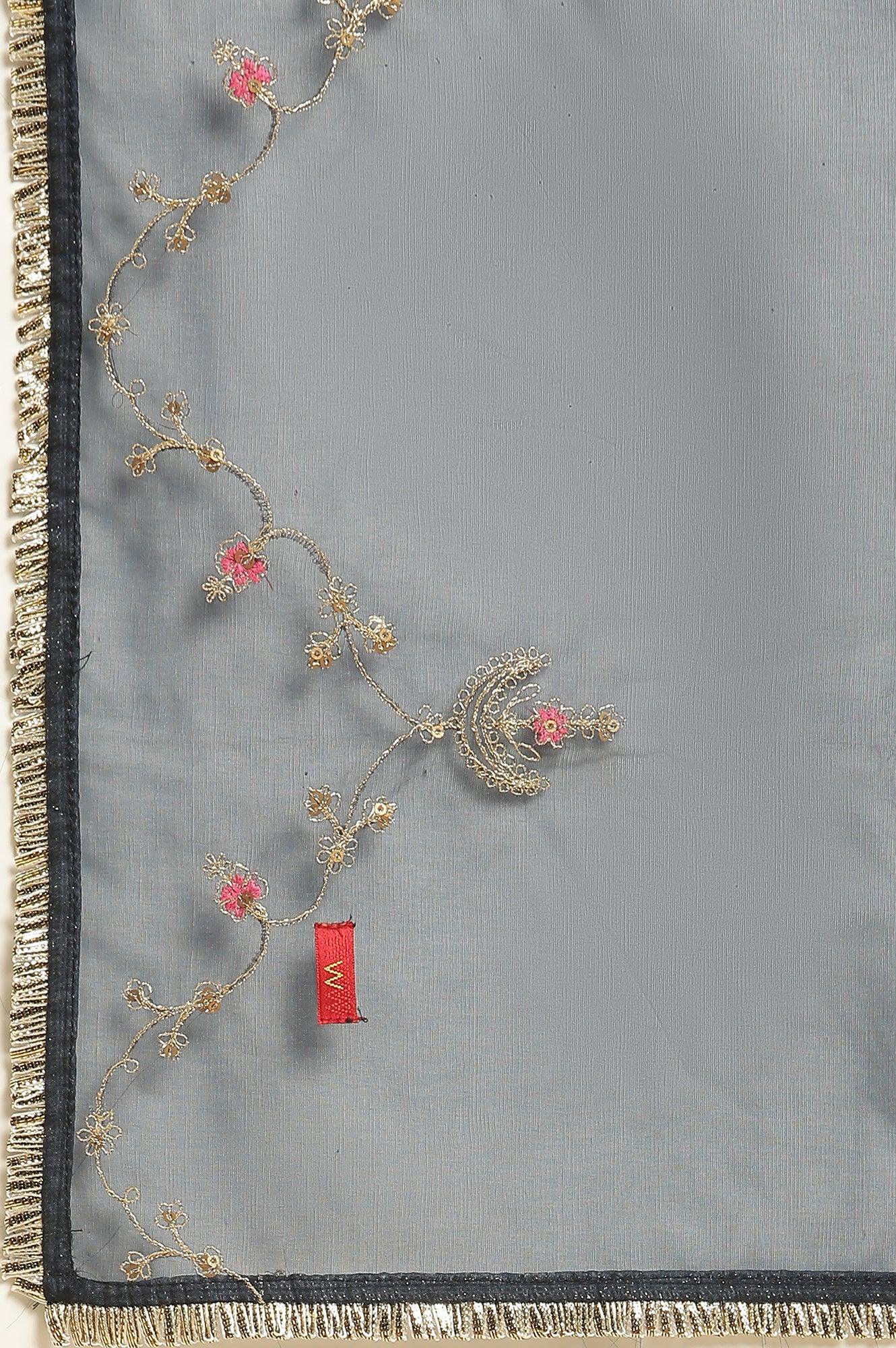 Dark Blue Zari Embroidered Festive Kurta, Pants And Dupatta Set - wforwoman