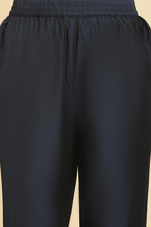 Dark Blue Zari Embroidered Festive Kurta, Pants and Dupatta Set