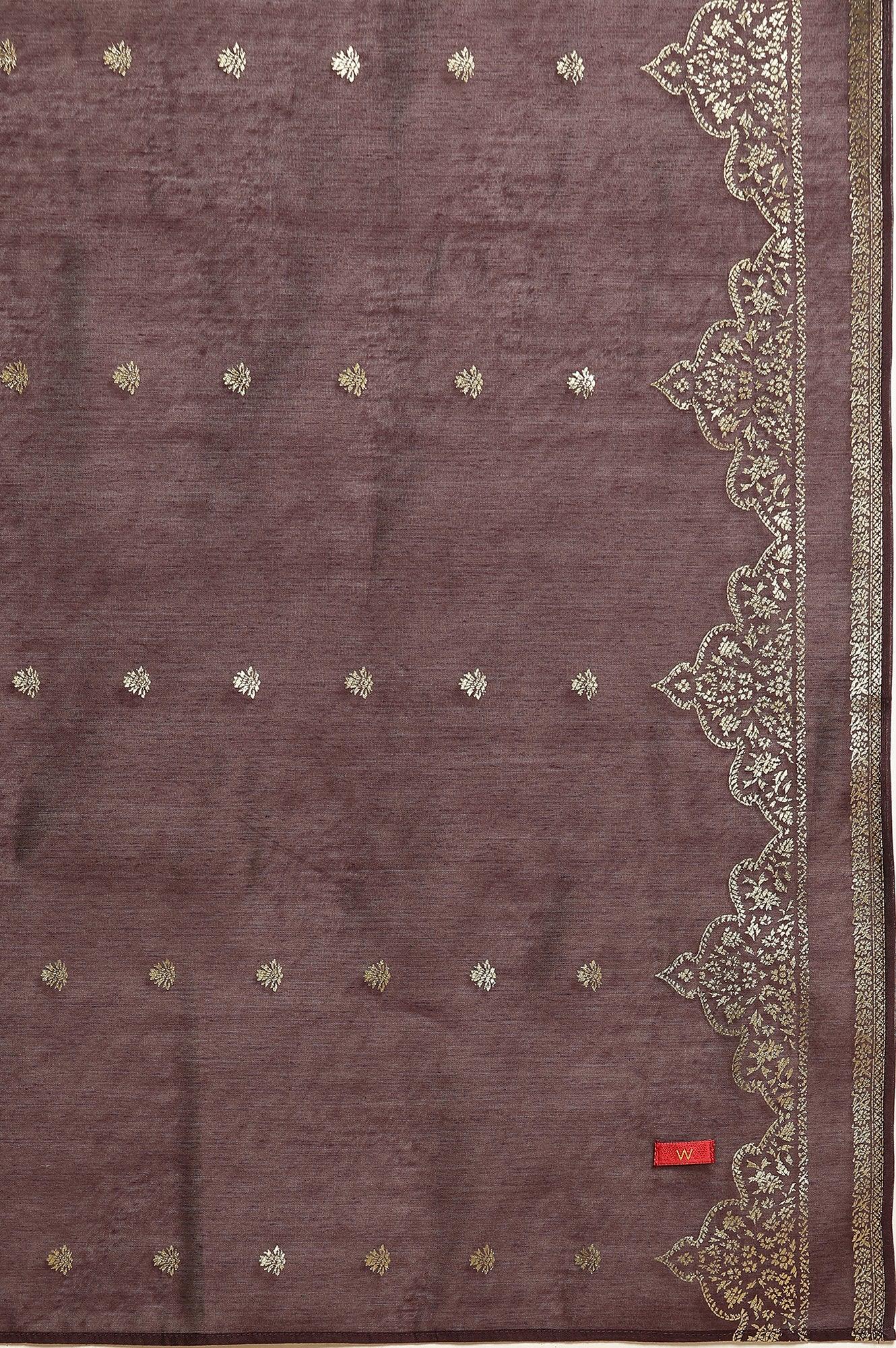 Purple Flared Embroidered Kurta, Pants And Dupatta Set - wforwoman