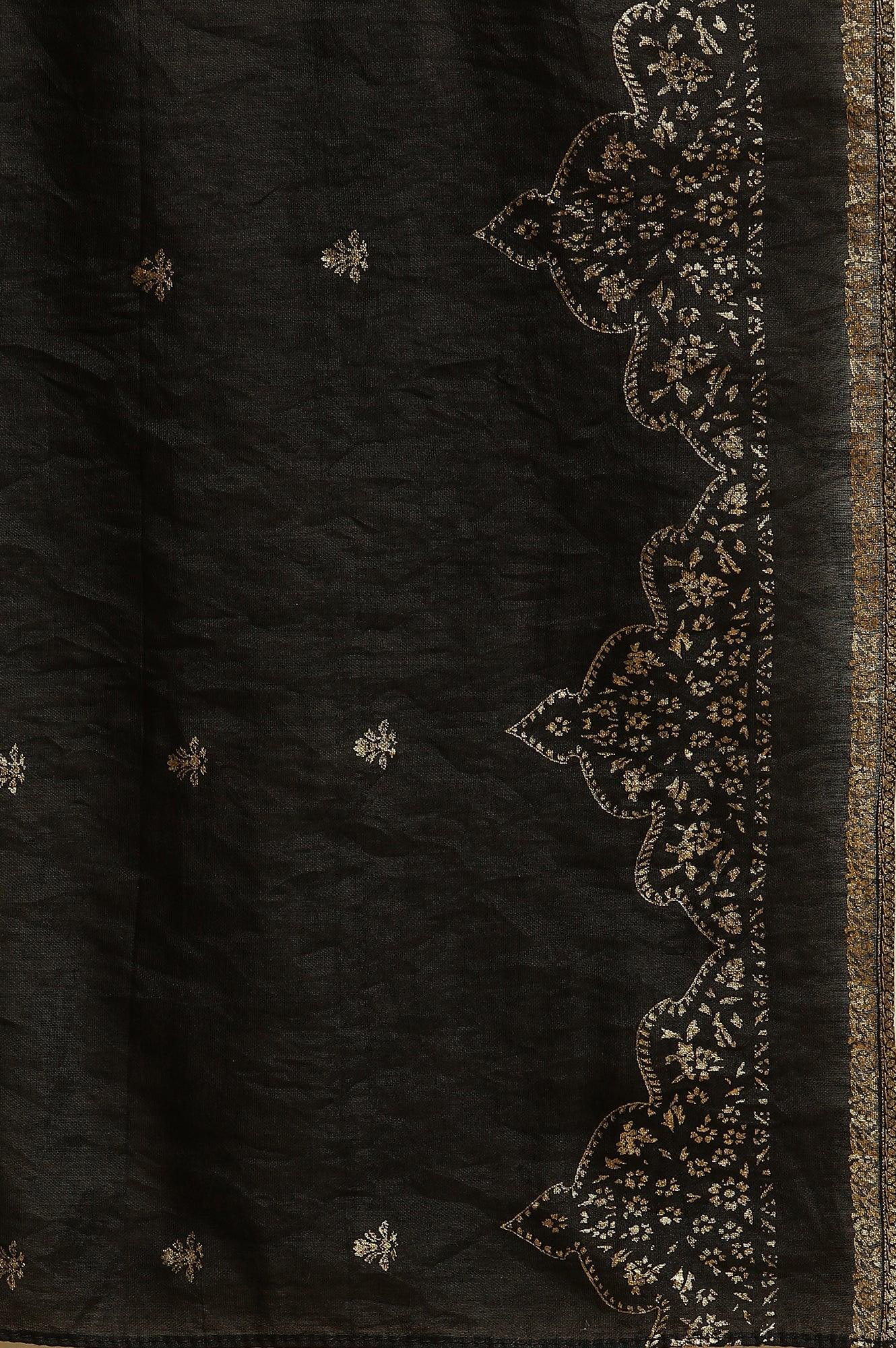 Black Flared Metallic Embroidered Kurta, Pants And Dupatta Set - wforwoman