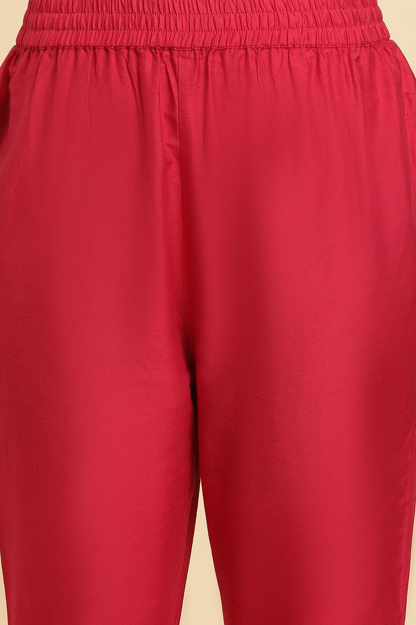 Pink Flared Embroidered Kurta, Pants And Dupatta Set