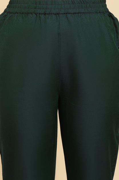 Green Flared Embroidered Kurta, Pants And Dupatta Set - wforwoman