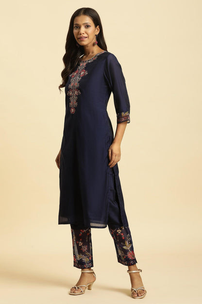 Royal Blue Embroidered Kurta, Pants And Dupatta Set - wforwoman