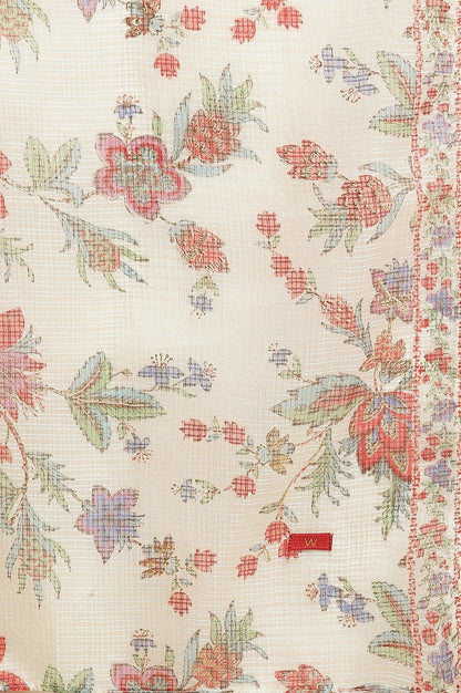 Ecru Chanderi Embroidered Kurta, Slim Pants And Dupatta Set - wforwoman