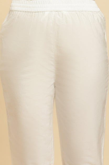 Ecru Chanderi Embroidered Kurta, Slim Pants And Dupatta Set - wforwoman