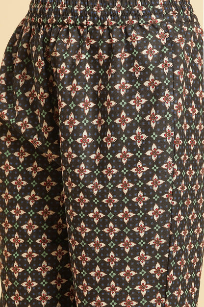 Black Floral Printed Kurta And Pants Set - wforwoman