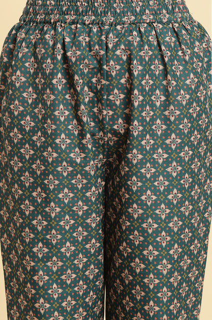 Teal Green Floral Printed Kurta And Pants Set