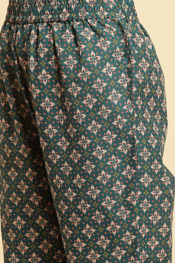 Teal Green Floral Printed Kurta And Pants Set
