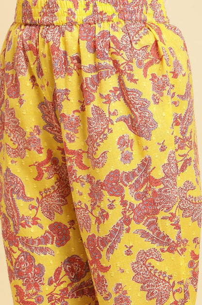 Yellow Floral Printed Cotton Kurta And Pants Co-Ord Set - wforwoman
