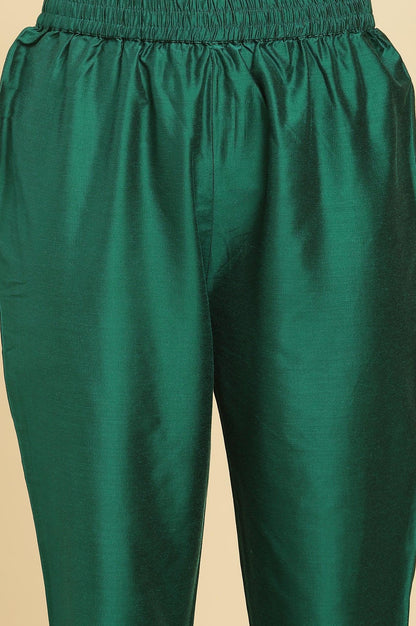 Green Panelled Embroidered Kurta, Slim Pants And Dupatta Set - wforwoman