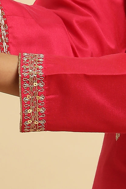 Pink Zari Embroidered Straight Kurta, Pant And Dupatta Set - wforwoman