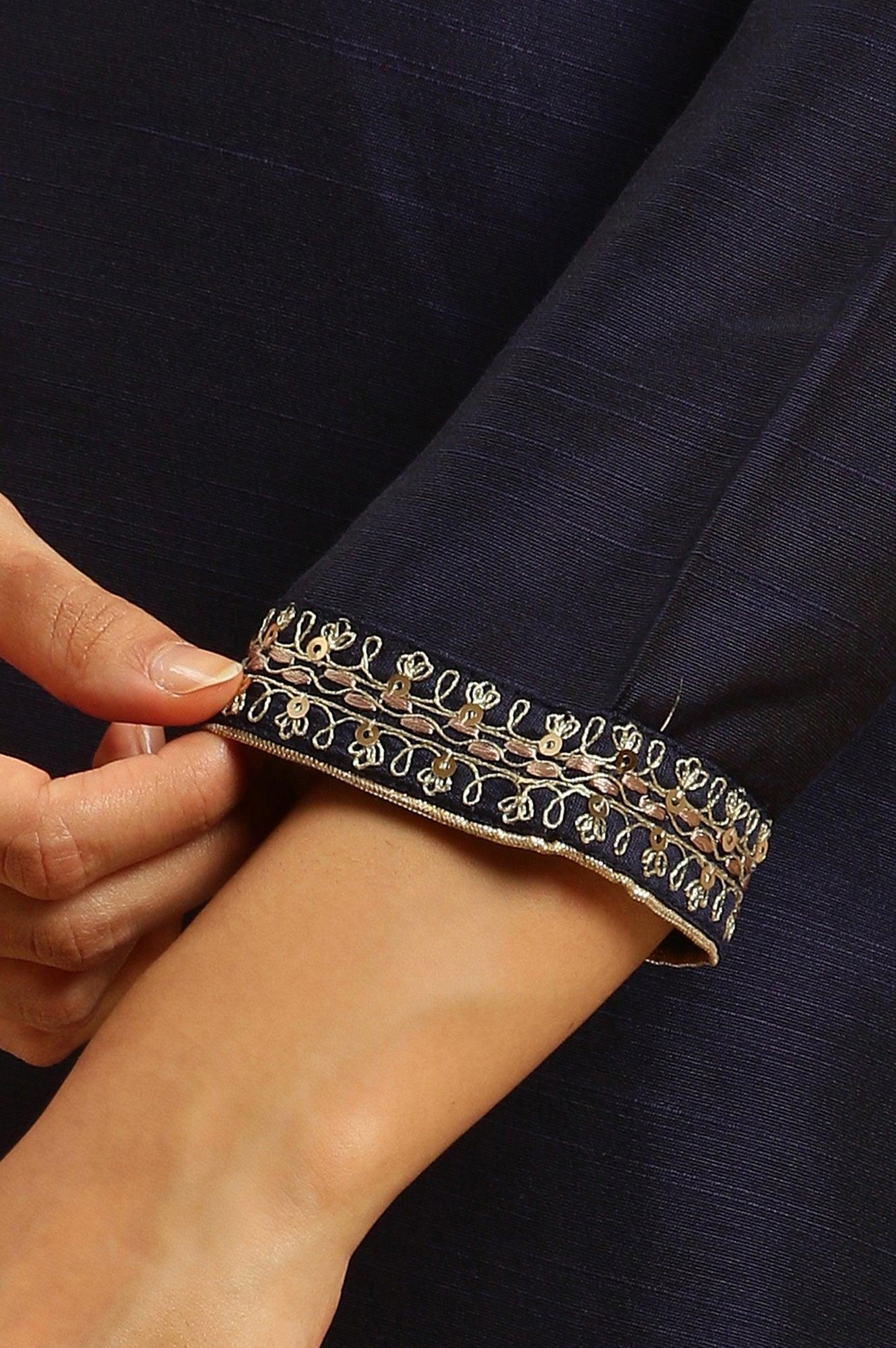 Blue Zari Embroidered Straight Kurta, Pants And Dupatta Set - wforwoman