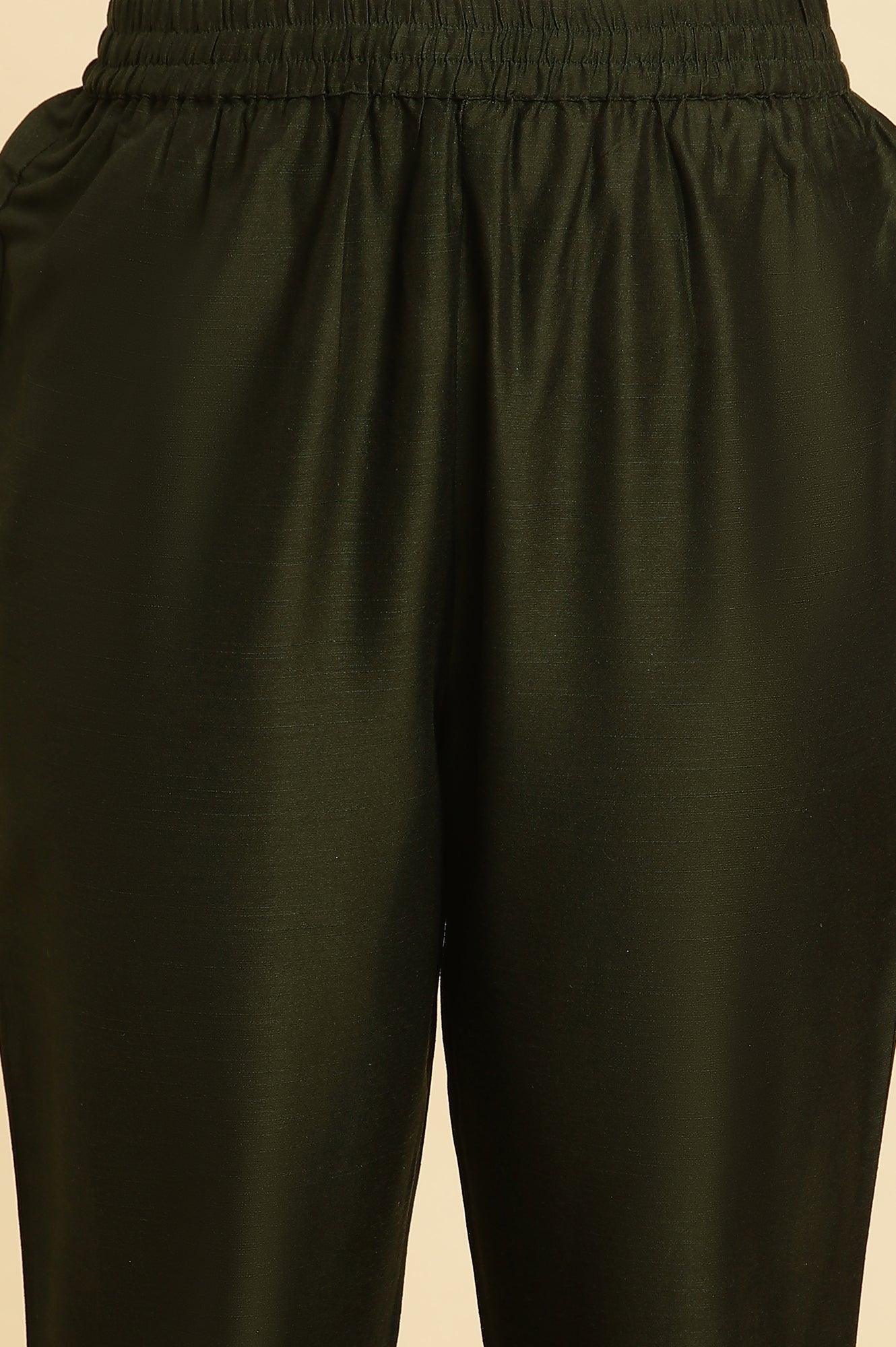 Green Zari Embroidered Straight Kurta, Pant And Dupatta Set - wforwoman