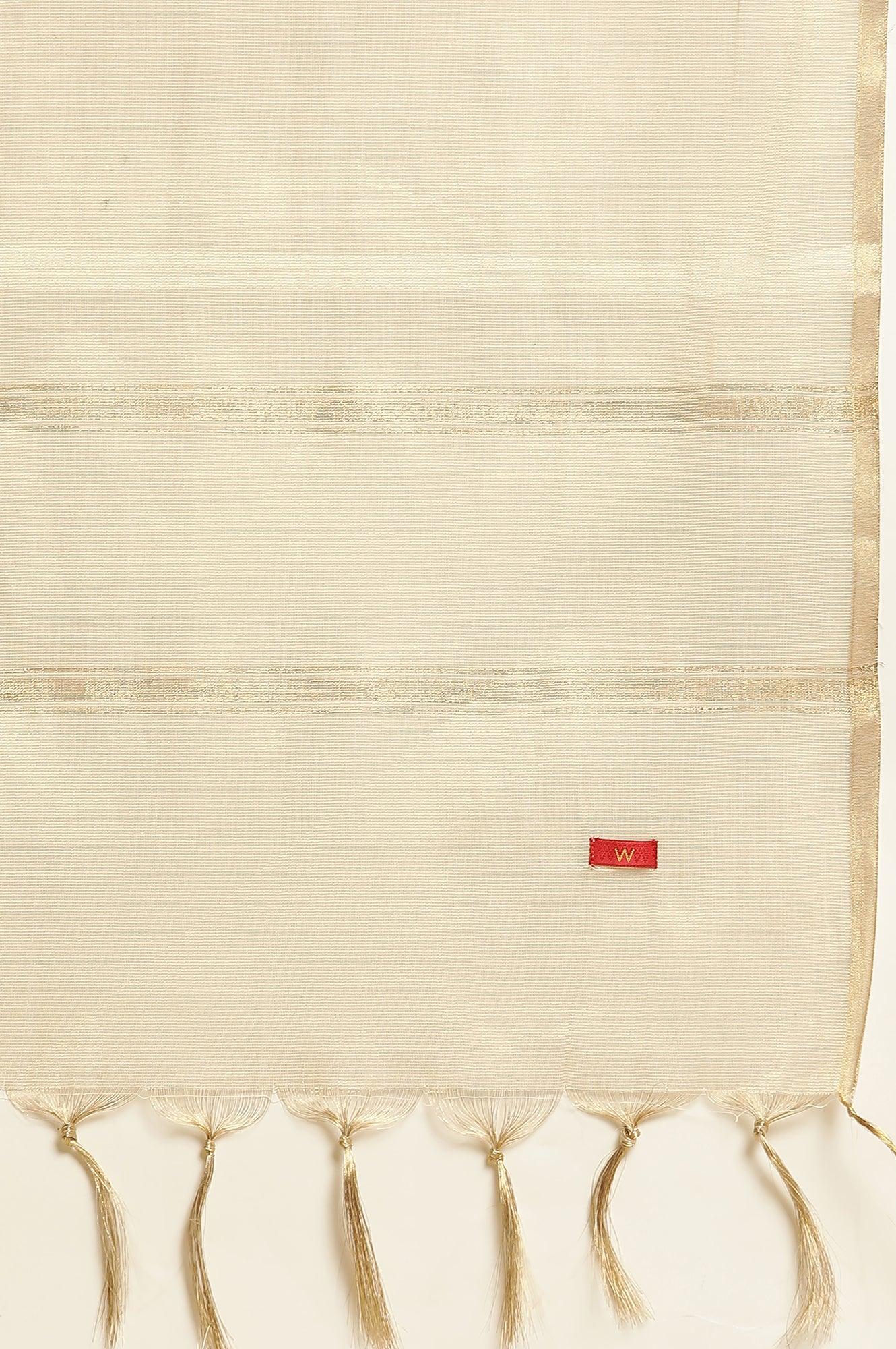 Ivory Zari Embroidered Straight Kurta, Pant And Dupatta Set - wforwoman