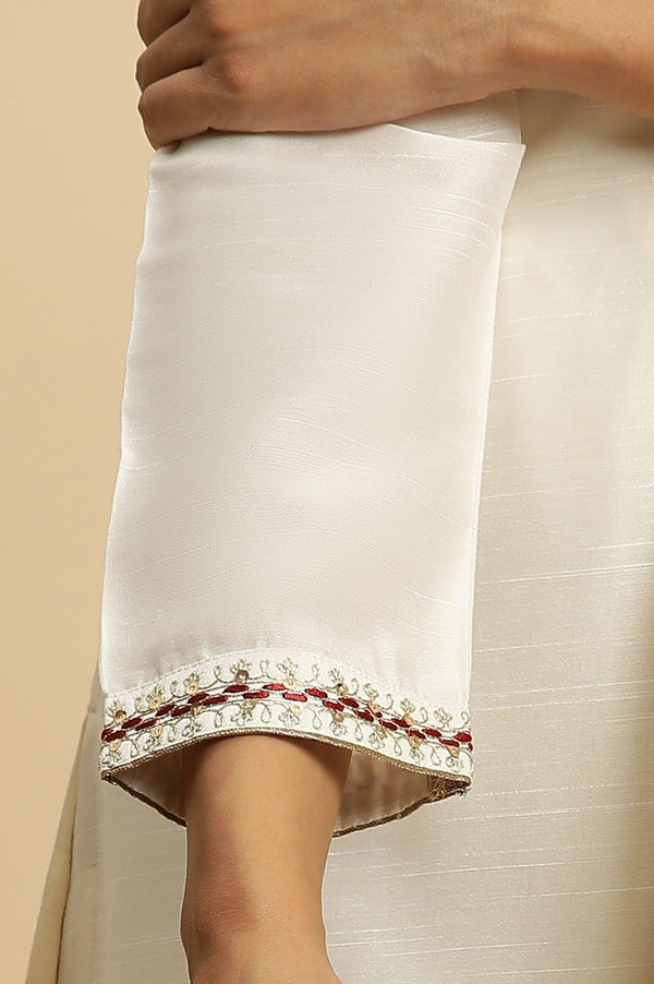 Ivory Zari Embroidered Straight Kurta, Pant And Dupatta Set
