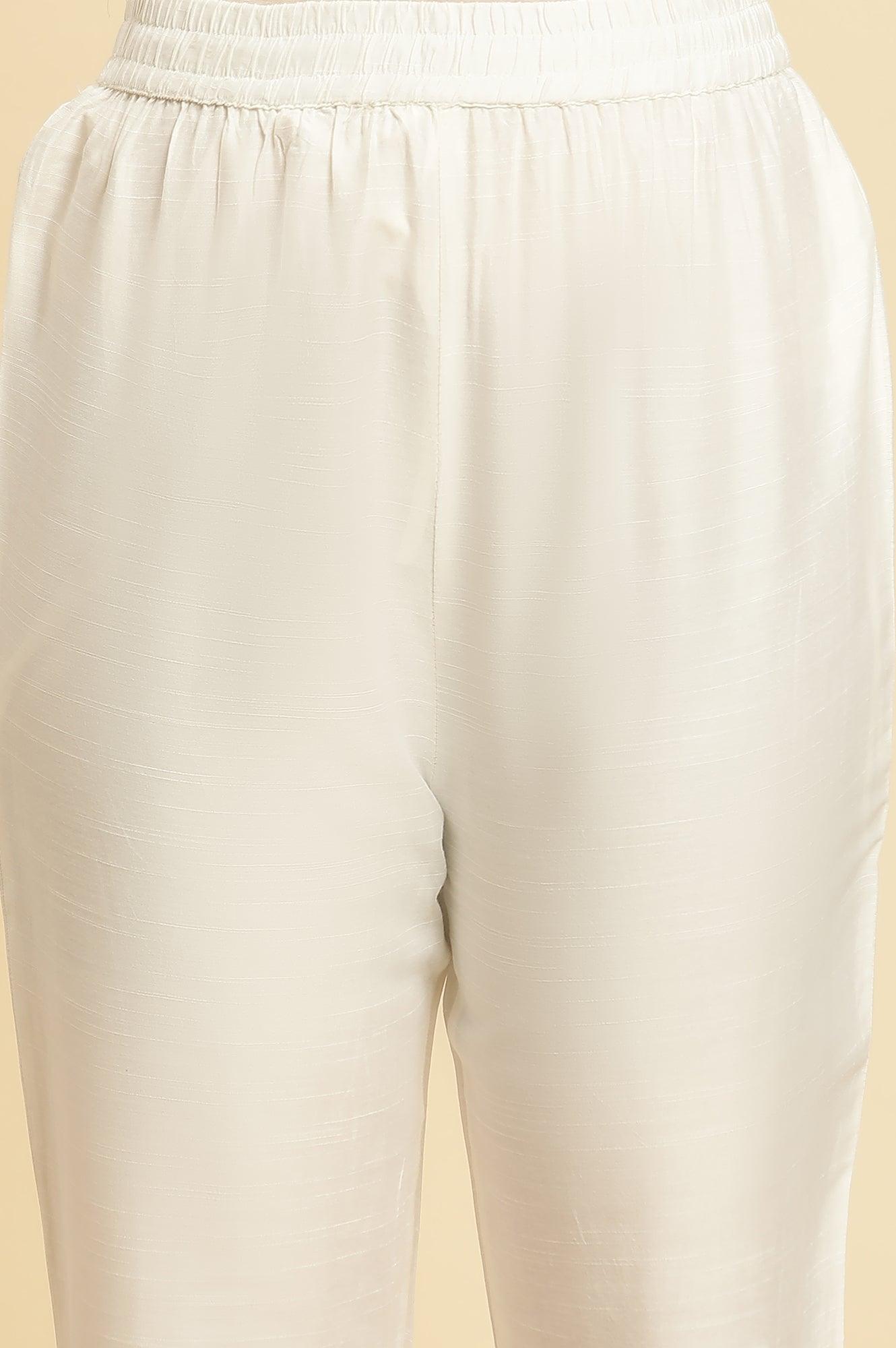 Ivory Zari Embroidered Straight Kurta, Pant And Dupatta Set - wforwoman