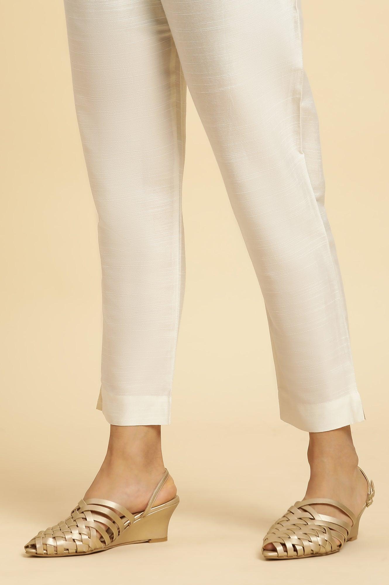 Ivory Zari Embroidered Straight Kurta, Pant And Dupatta Set - wforwoman