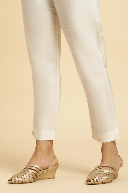 Ivory Zari Embroidered Straight Kurta, Pant And Dupatta Set - wforwoman