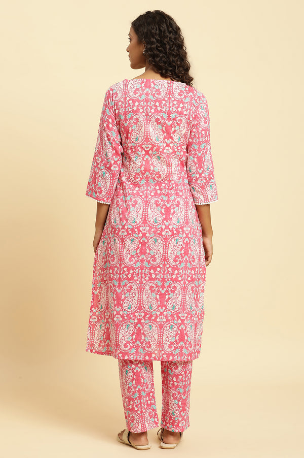 Pink Printed Straight Kurta And Pants Co-Ord Set