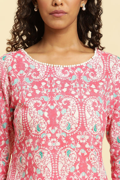 Pink Printed Straight Kurta And Pants Co-Ord Set - wforwoman