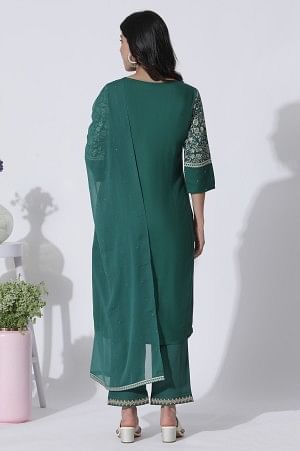 Green Floral Printed Embellished Kurta, Pants With Dupatta Set