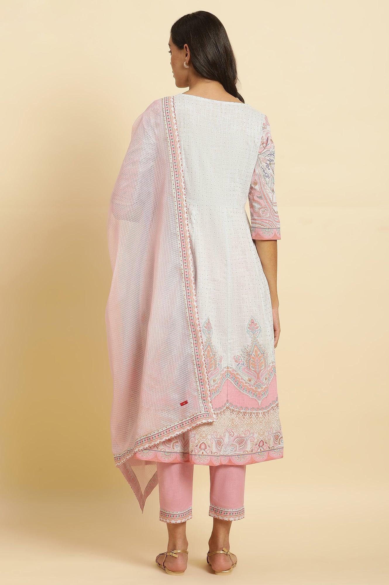 Blue Paisley Printed Anarkali Kurta, Pants &amp; Dupatta Set - wforwoman