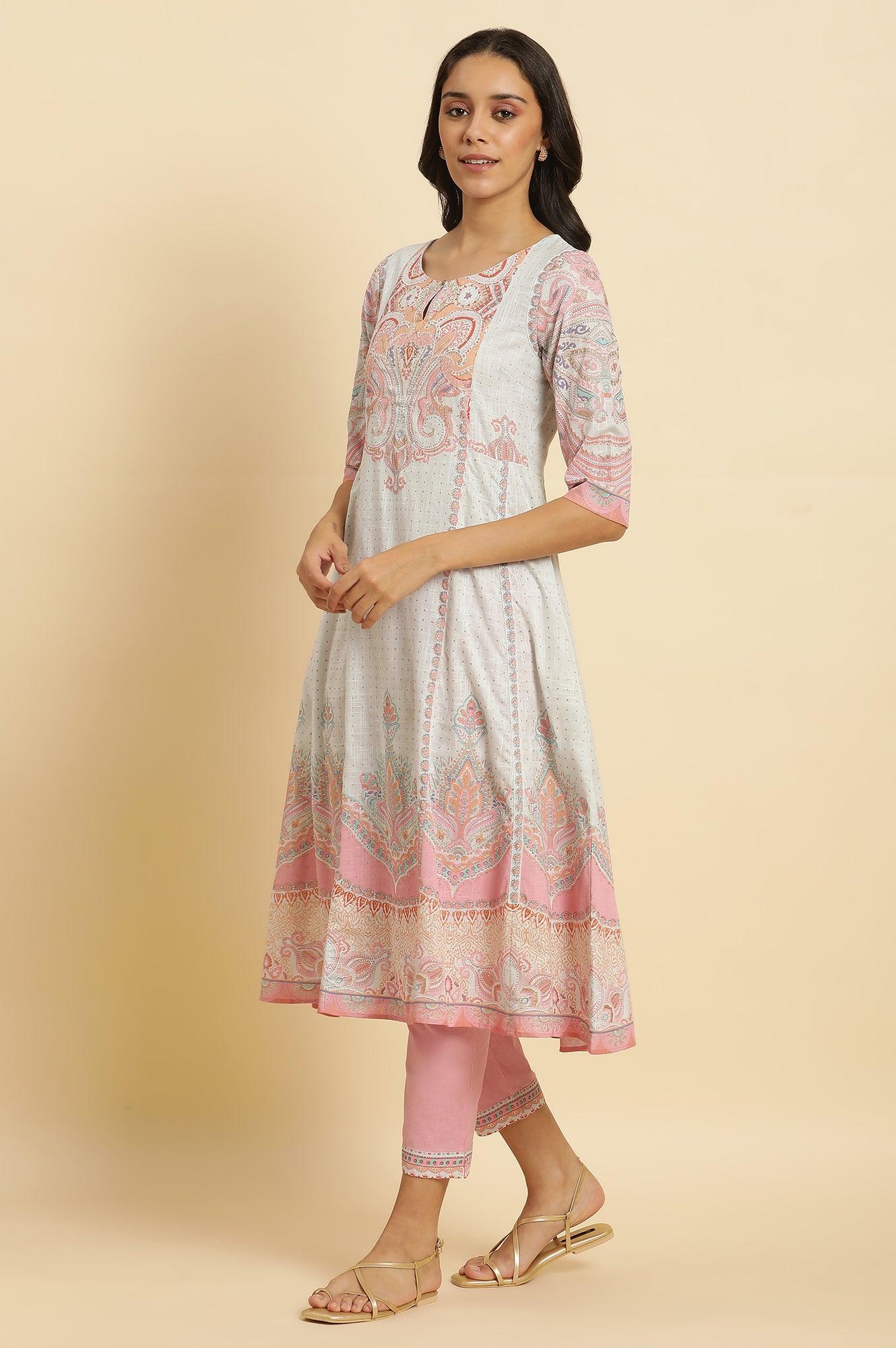 Blue Paisley Printed Anarkali Kurta, Pants &amp; Dupatta Set - wforwoman