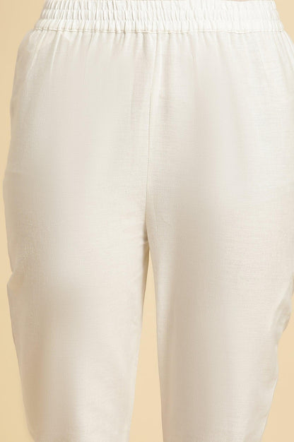 White Panelled Mock Angrakha Kurta, Pants &amp; Dupatta Set - wforwoman