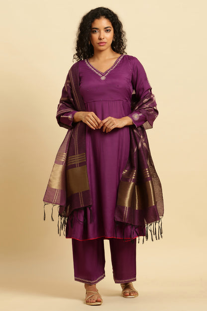 Purple Anarkali Festive Kurta, Parallel Pants And Dupatta Set - wforwoman