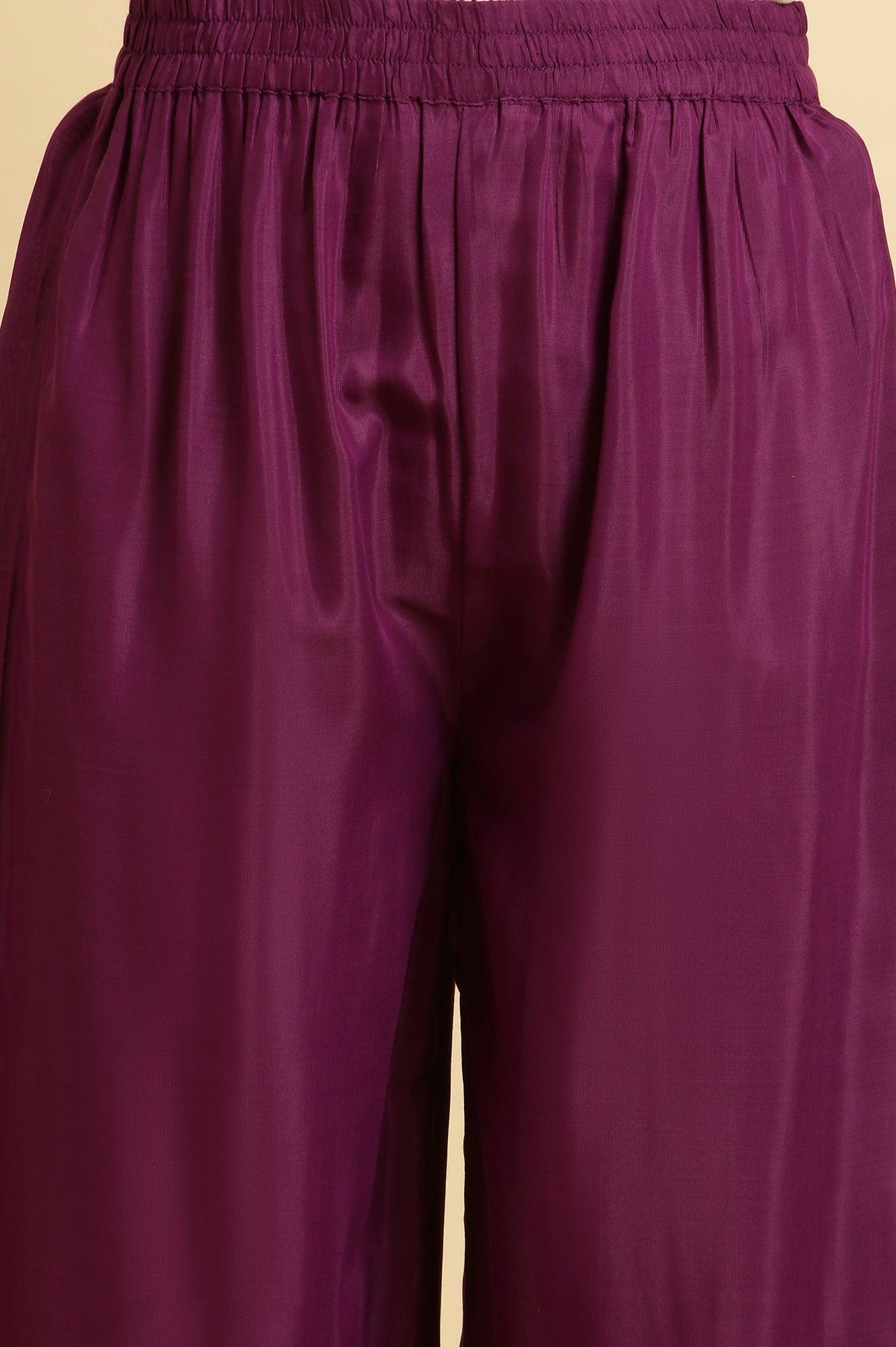 Purple Anarkali Festive Kurta, Parallel Pants And Dupatta Set - wforwoman