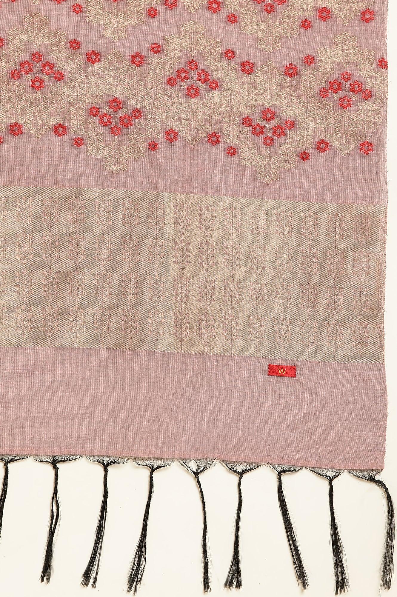 Orchid Pink Embellished Kurta, Pants And Jacquard Dupatta Set - wforwoman