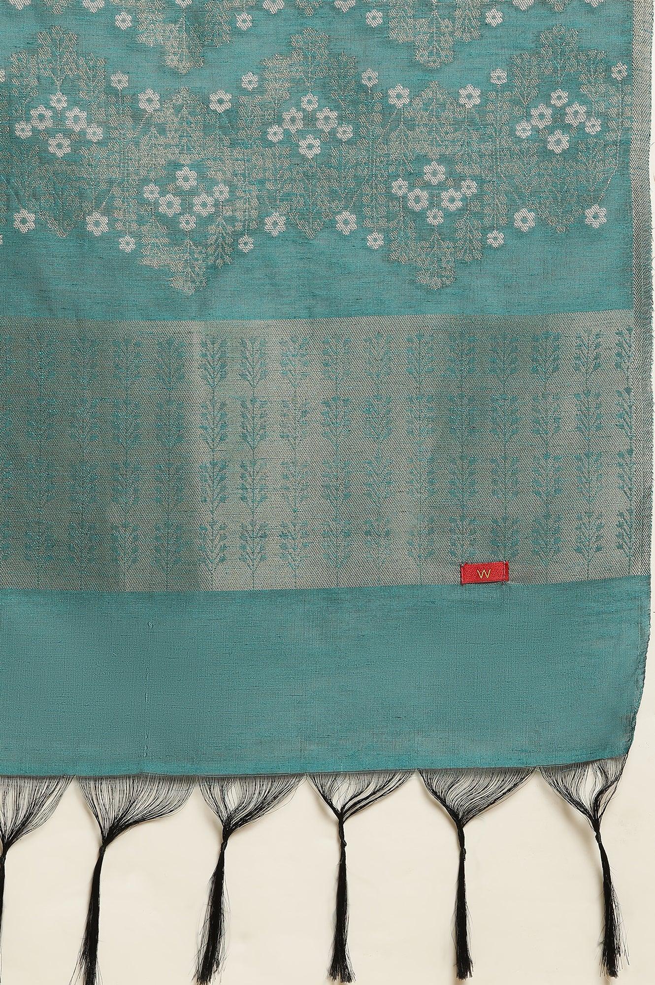 Blue Embellished Kurta, Pants And Jacquard Dupatta Set - wforwoman