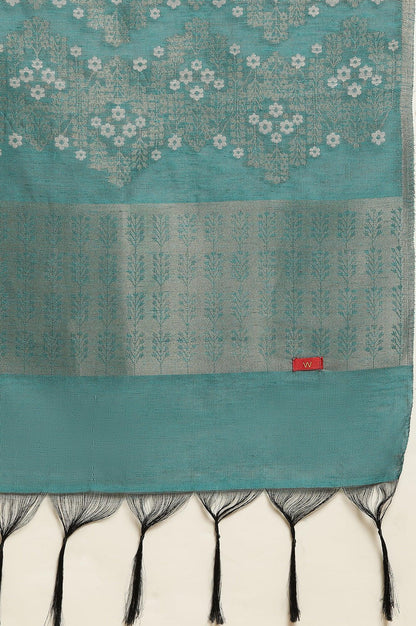 Blue Embellished Kurta, Pants And Jacquard Dupatta Set - wforwoman