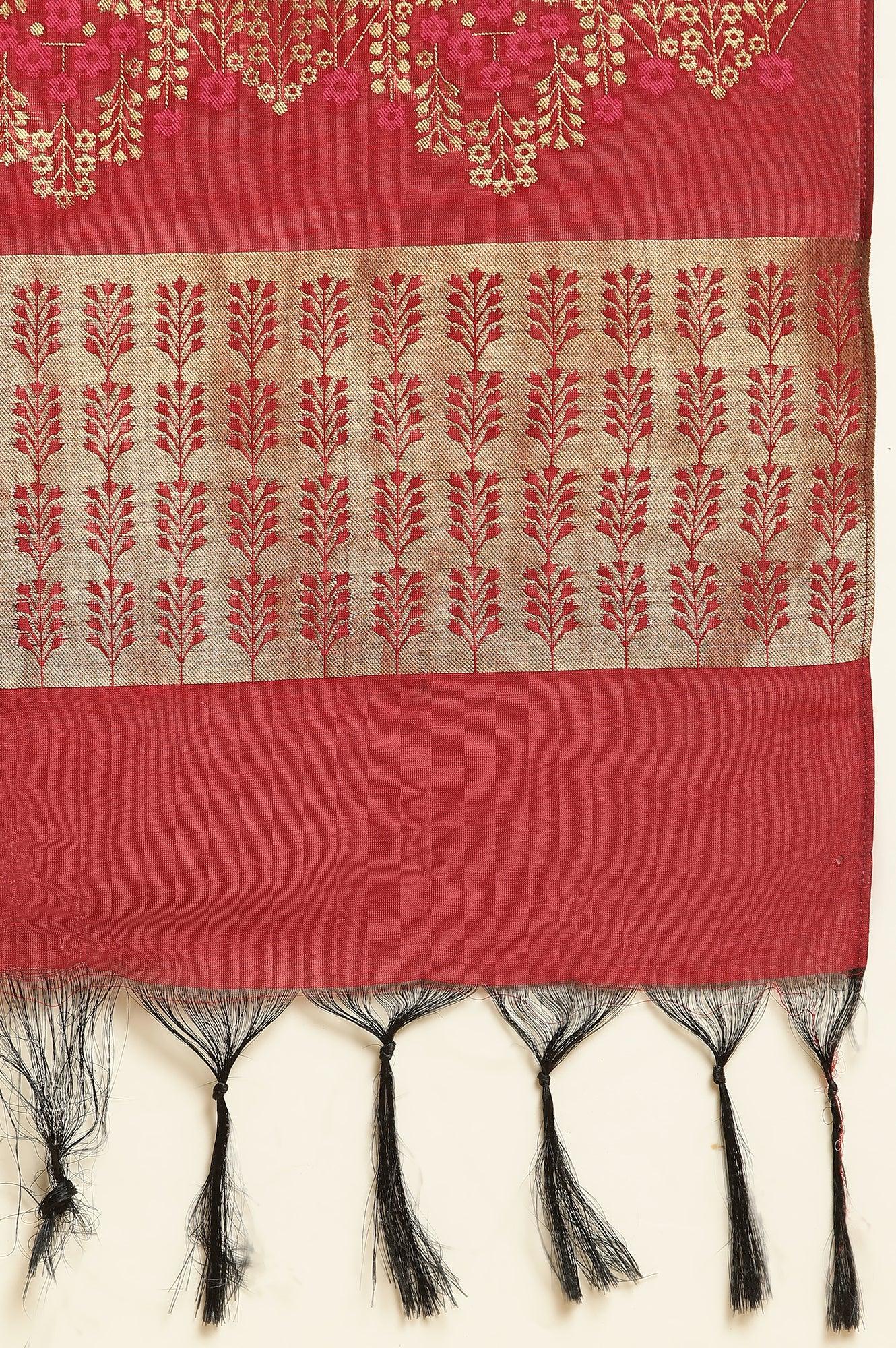 Maroon Solid Kurta, Pants And Jacquard Dupatta - wforwoman