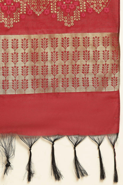 Maroon Solid Kurta, Pants And Jacquard Dupatta - wforwoman