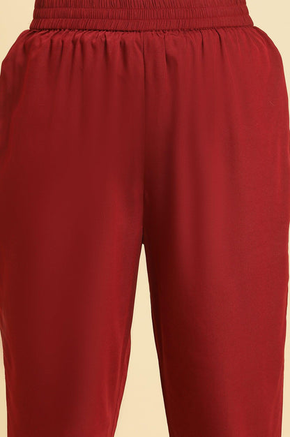 Maroon Solid Kurta, Pants And Jacquard Dupatta - wforwoman