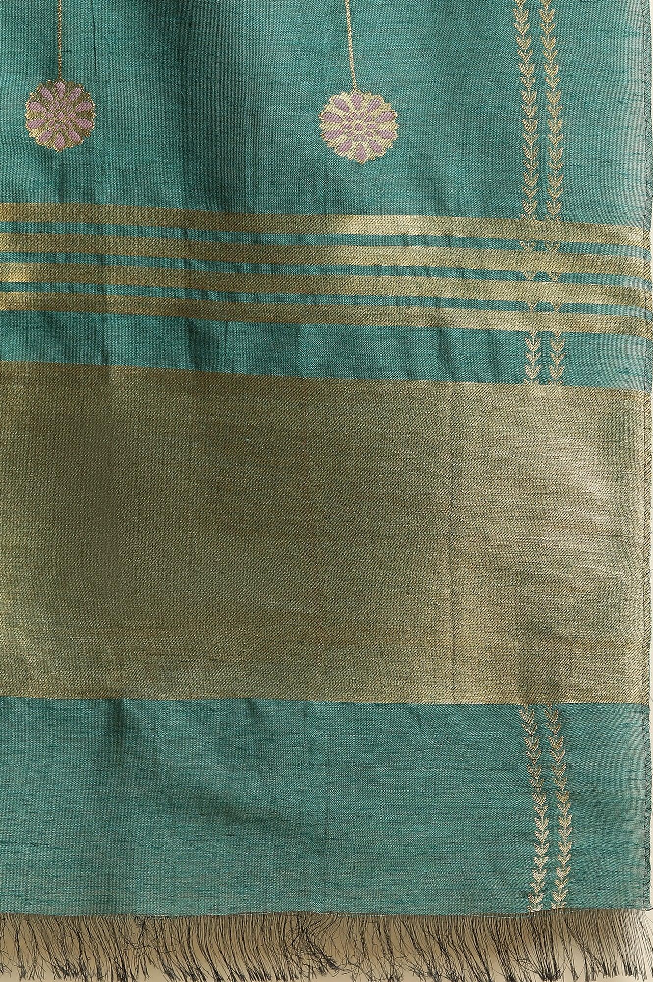 Green Solid Kurta, Pants And Jacquard Dupatta - wforwoman