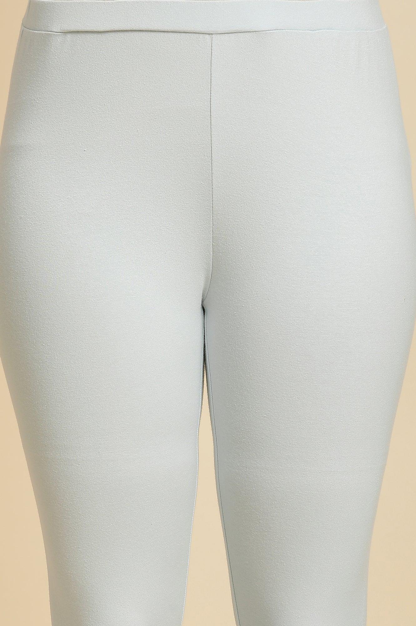 Sky Blue Floral Printed A-Line Kurta, Tights And Dupatta Set - wforwoman