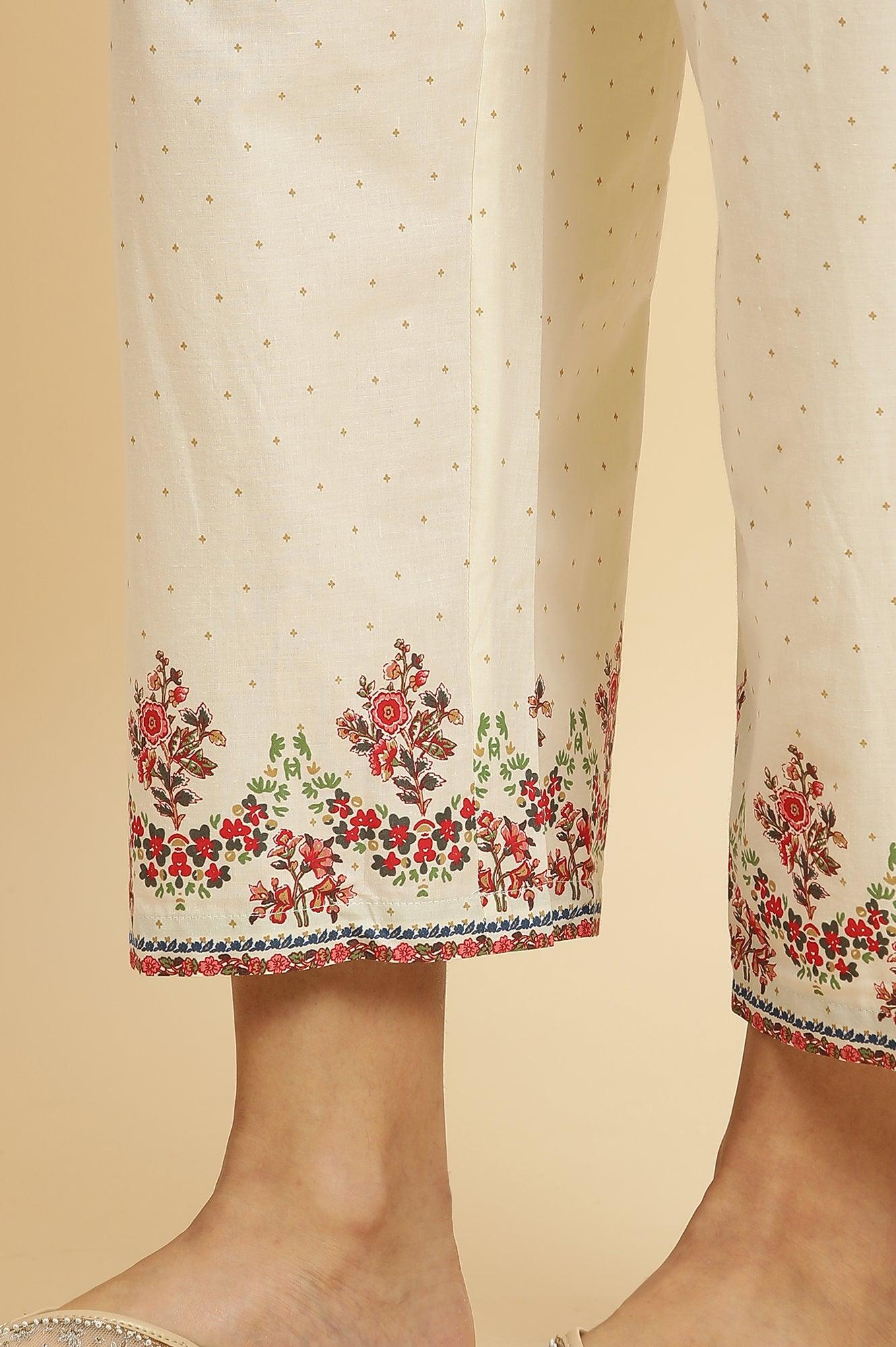 Ecru Printed Kurta &amp; Straight Pants Set - wforwoman