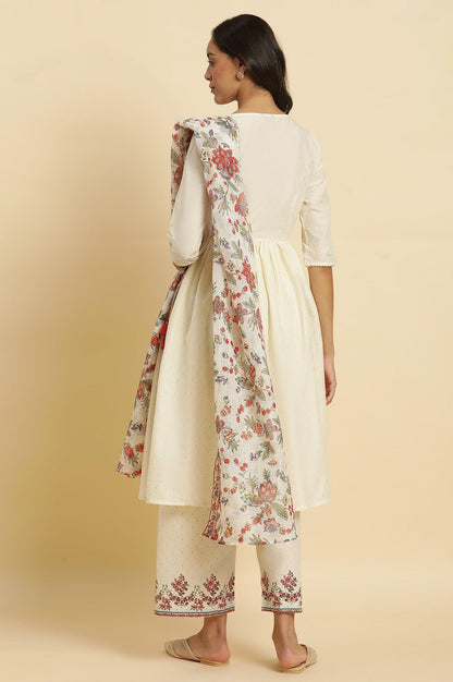 Ecru Printed Kurta &amp; Straight Pants Set - wforwoman