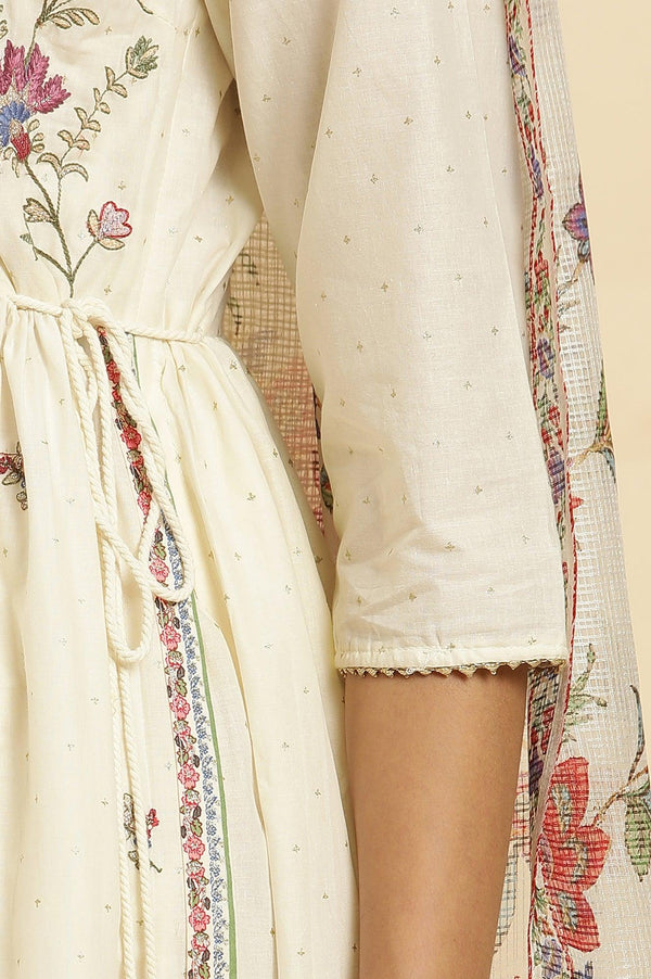 Ecru Printed Kurta & Straight Pants Set