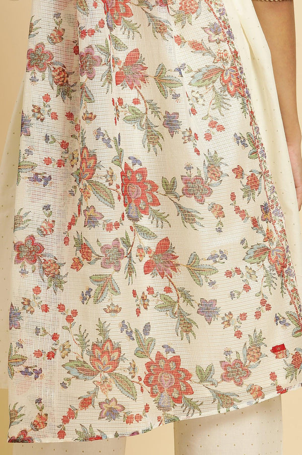 Ecru Printed Kurta & Straight Pants Set