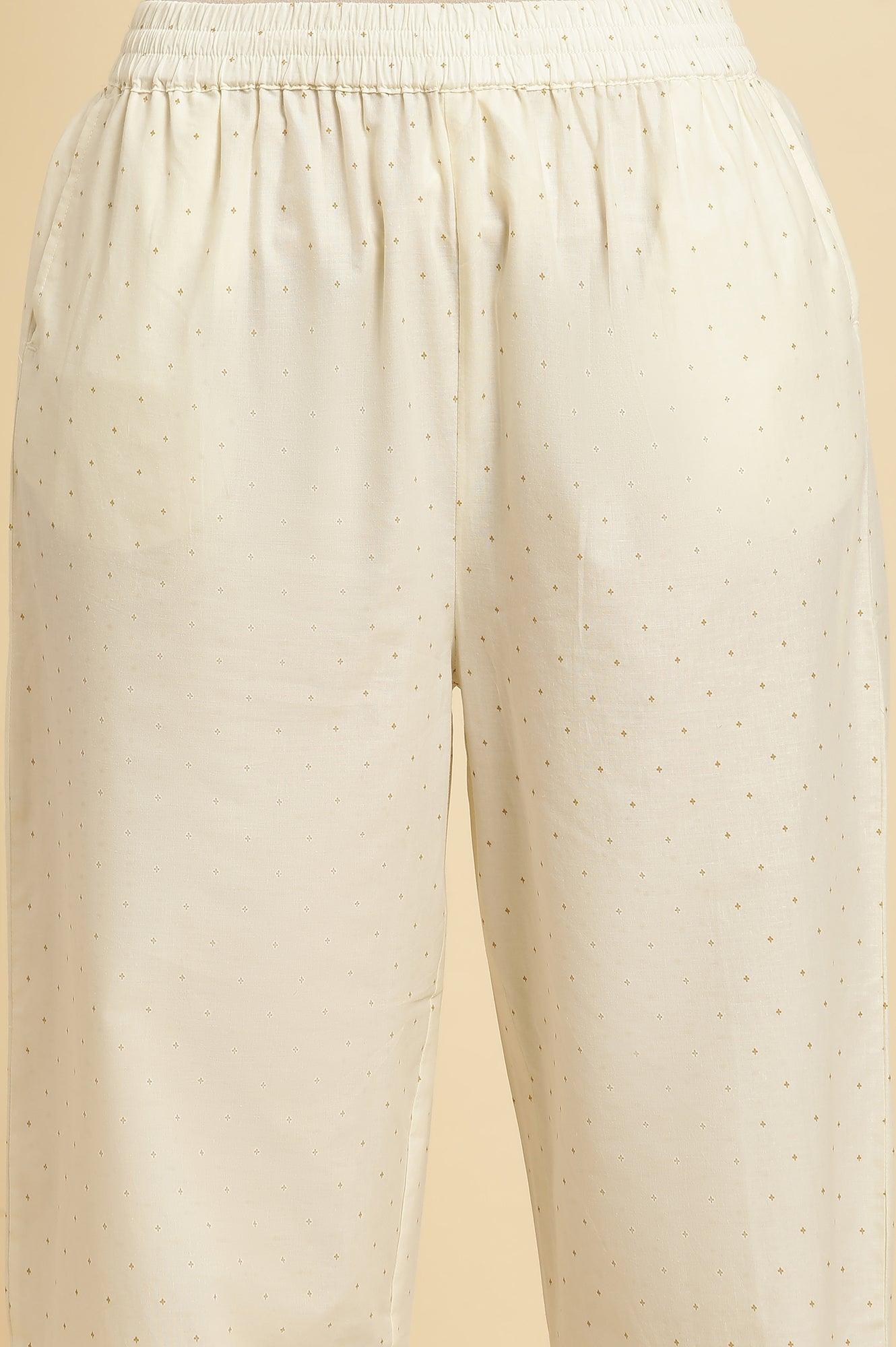 Ecru Printed Kurta &amp; Straight Pants Set - wforwoman