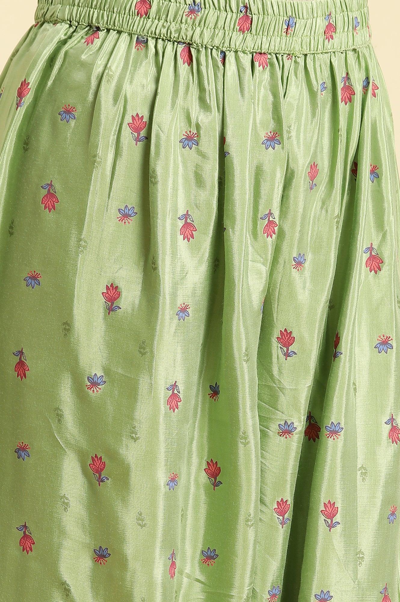 Green Embroidered Kurta, Salwar And Pink Chiffon Dupatta Set - wforwoman